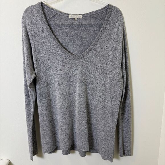 Joah Brown Gray V-Neck Long Sleeve Top Women’s One Size - Picture 1 of 4